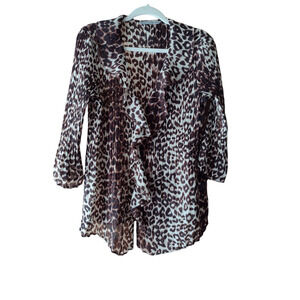 Larry Levine tunic top Pleated Animal Print Ruffles Size Large